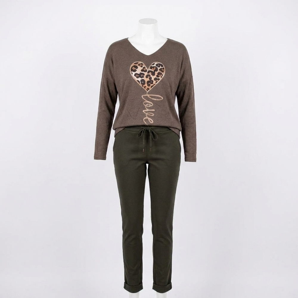 NEW MADE IN ITALY ultra soft wild love fleece v-neck top in brown